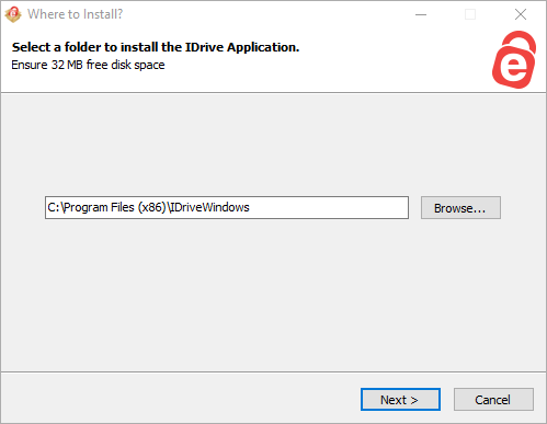 IDrive Online Backup Installation - Destination Folder